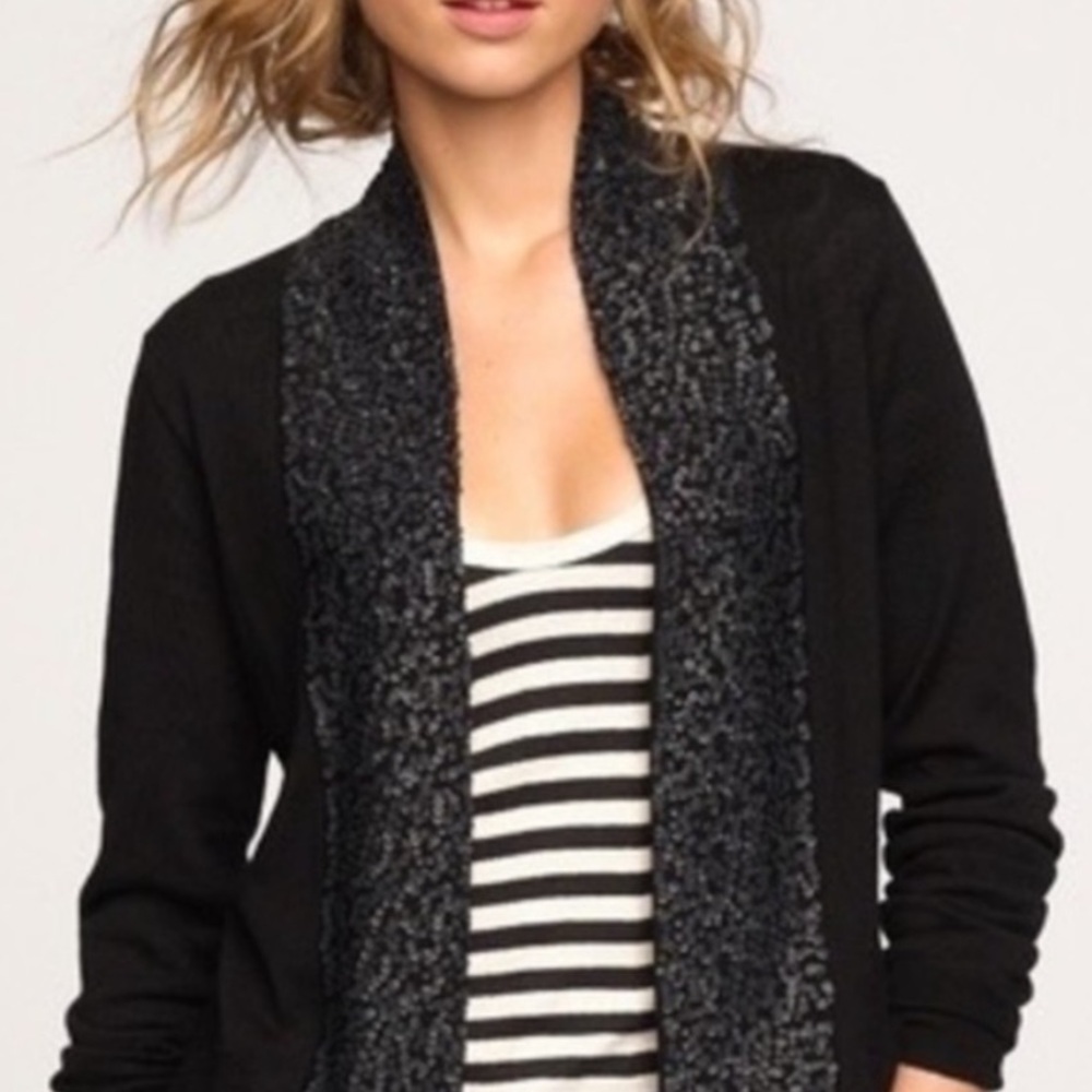 J.CREW Sequin shawl cardigan, merino wool with wide sequin shawl “collar” Size S